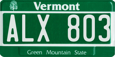 VT license plate ALX803