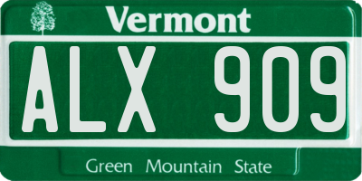 VT license plate ALX909