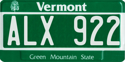 VT license plate ALX922