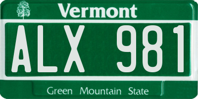 VT license plate ALX981