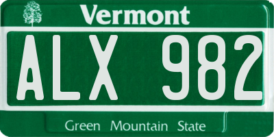 VT license plate ALX982