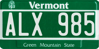 VT license plate ALX985