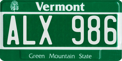 VT license plate ALX986