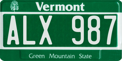 VT license plate ALX987