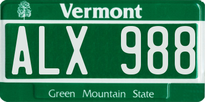 VT license plate ALX988