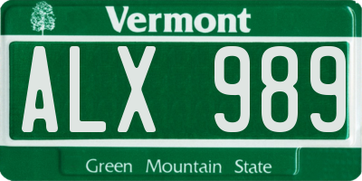 VT license plate ALX989