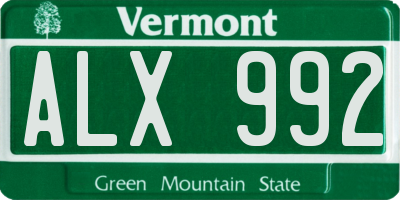 VT license plate ALX992