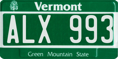 VT license plate ALX993