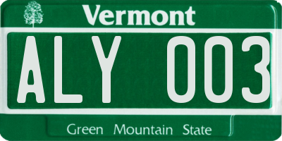 VT license plate ALY003