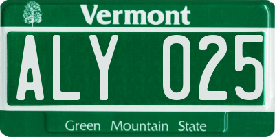 VT license plate ALY025