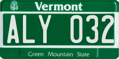 VT license plate ALY032