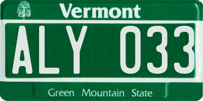 VT license plate ALY033