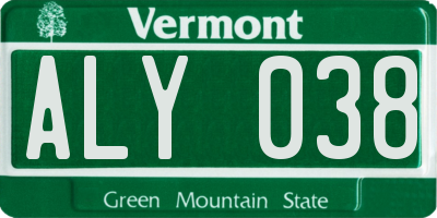 VT license plate ALY038