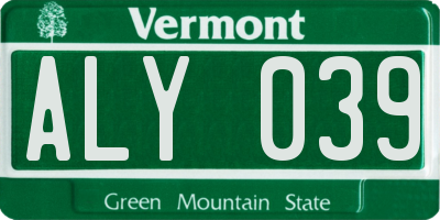 VT license plate ALY039