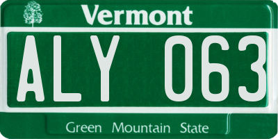 VT license plate ALY063