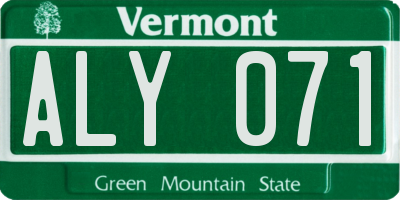 VT license plate ALY071