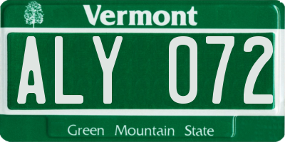 VT license plate ALY072