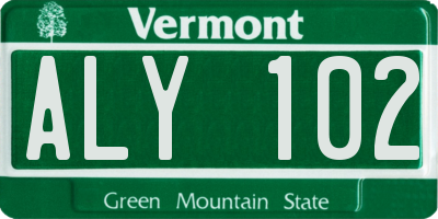 VT license plate ALY102