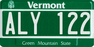 VT license plate ALY122