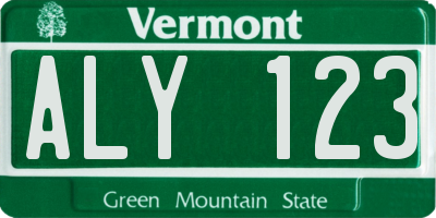 VT license plate ALY123
