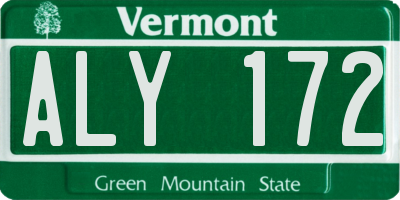 VT license plate ALY172