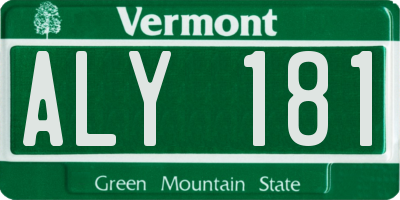 VT license plate ALY181