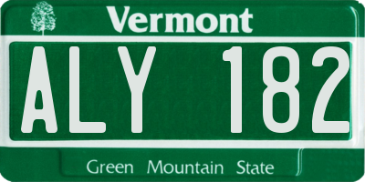 VT license plate ALY182