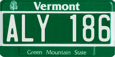 VT license plate ALY186