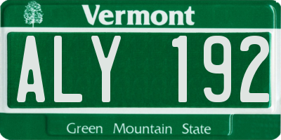 VT license plate ALY192