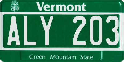 VT license plate ALY203