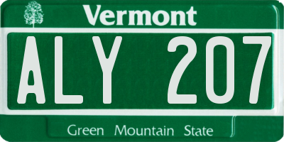 VT license plate ALY207