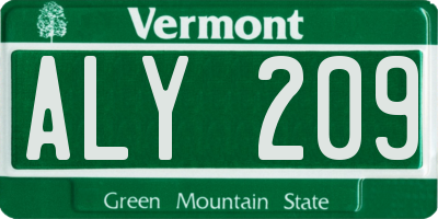 VT license plate ALY209