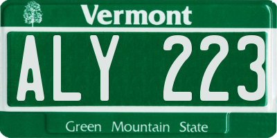VT license plate ALY223