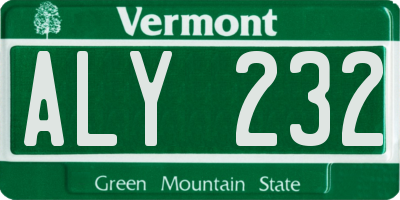 VT license plate ALY232