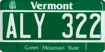 VT license plate ALY322