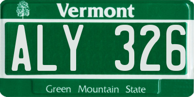VT license plate ALY326