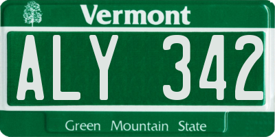 VT license plate ALY342