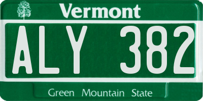 VT license plate ALY382