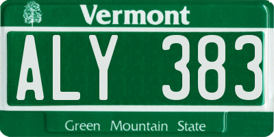 VT license plate ALY383