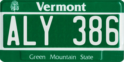 VT license plate ALY386