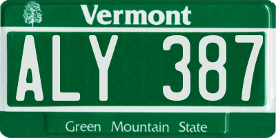 VT license plate ALY387
