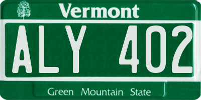 VT license plate ALY402