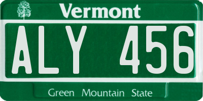 VT license plate ALY456