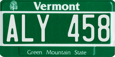 VT license plate ALY458