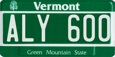 VT license plate ALY600