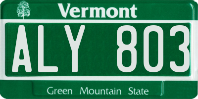 VT license plate ALY803