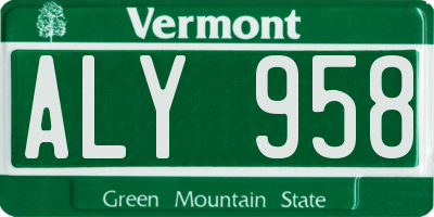 VT license plate ALY958