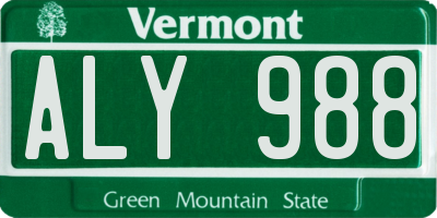 VT license plate ALY988