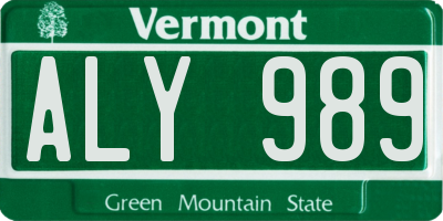 VT license plate ALY989