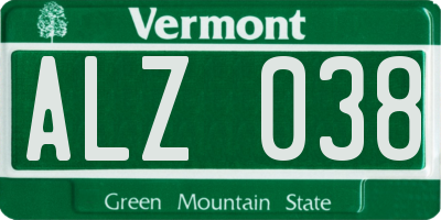 VT license plate ALZ038